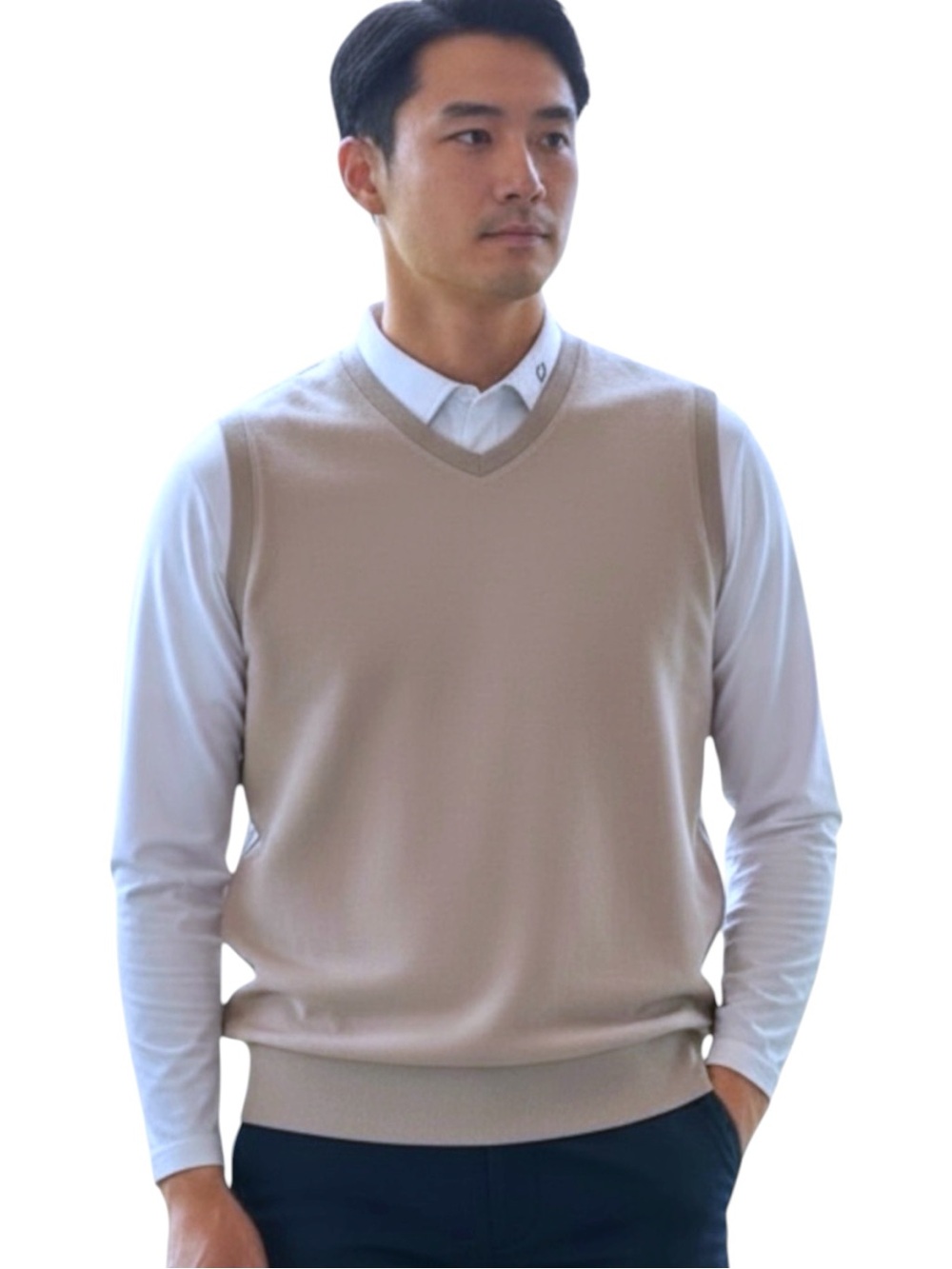 AUR Golf Tan Cotton V-Neck Sleeveless Sweater Vest (L)